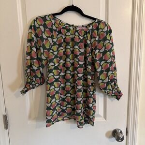 Banjanan Green & Pink Geometric Top House Size Small Anthropology Boho Chic